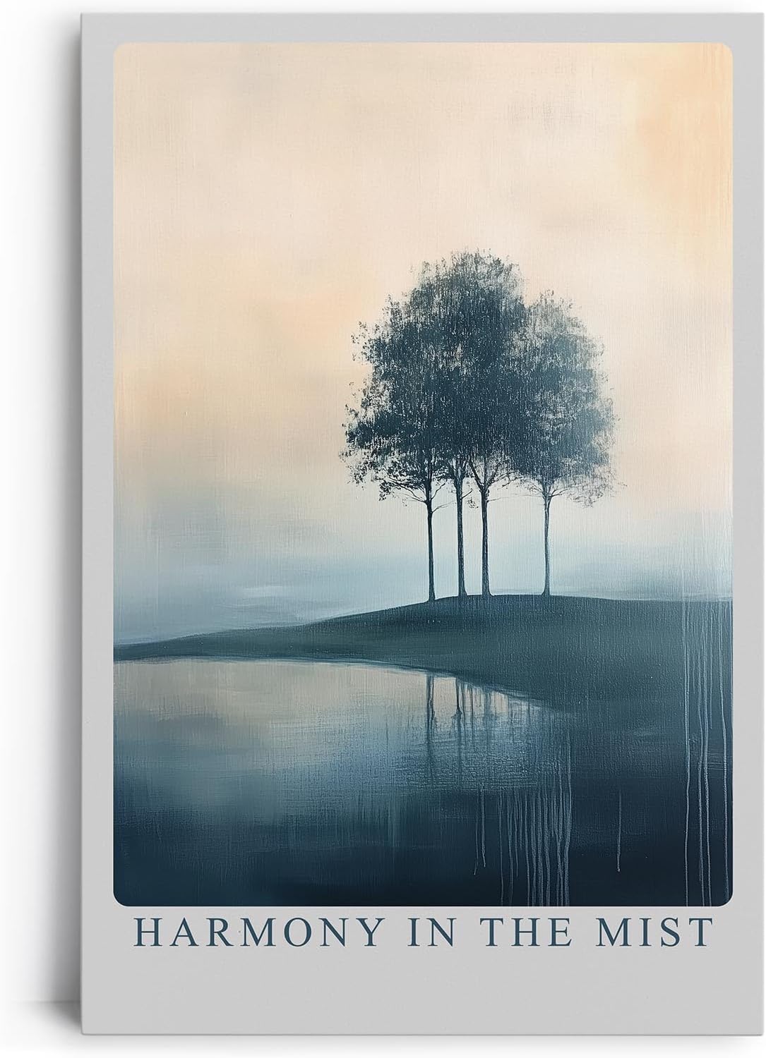 Paul Sinus Leinwandbild 40x60cm Harmonie im Nebel – Sanfte Landschaft mit Bäumen, ruhigem Wasser und nebelverhüllter Atmosphäre