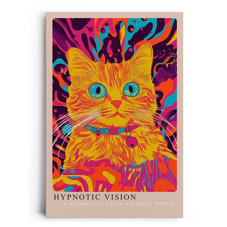 Paul Sinus Leinwandbild 60x90cm Hypnotische Vision – Faszinierende Katze in leuchtend surrealem Farbspektakel