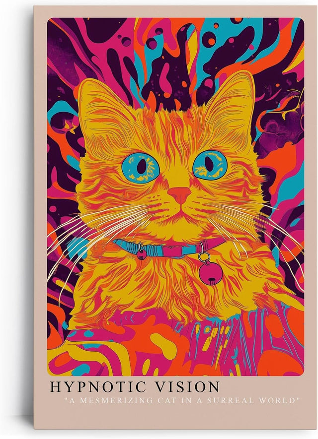 Paul Sinus Leinwandbild 60x90cm Hypnotische Vision – Faszinierende Katze in leuchtend surrealem Farbspektakel