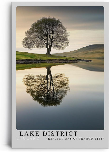 Paul Sinus Leinwandbild 40x60cm idyllische Landschaft mit einsamem Baum und perfekter Spiegelung, beruhigende Wandkunst mit sanften Naturtönen
