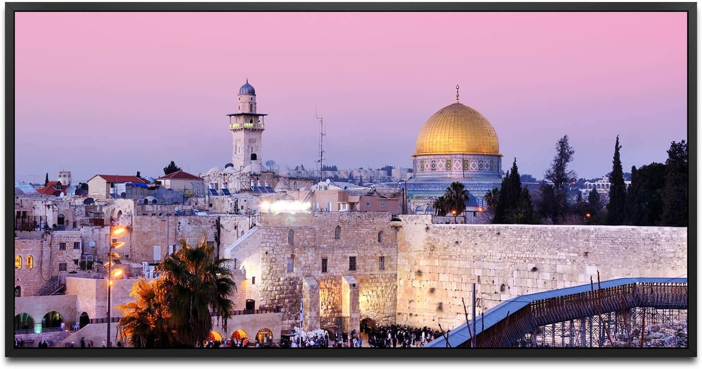 Jerusalem ca. 130x70cm Wandbild inklusive Schattenfugenrahmen schwarz - Panorama Leinwand Bild XXL Format Wandbilder Wohnzimmer Wohnung Deko Kunstdrucke