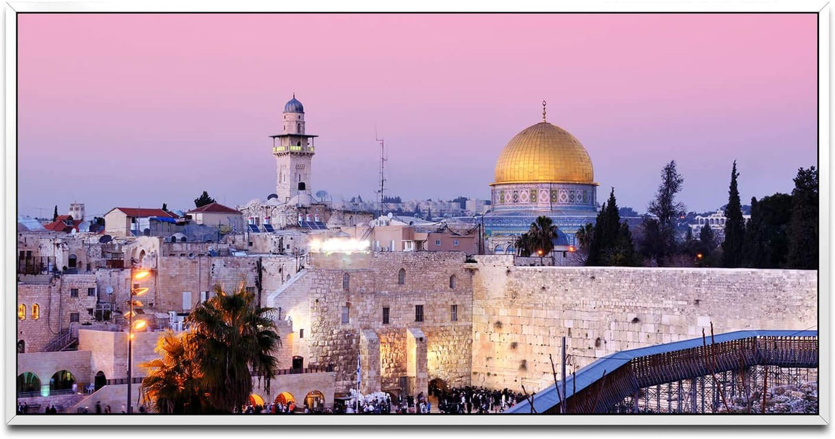 Jerusalem ca. 130x70cm Wandbild inklusive Schattenfugenrahmen weiss - Panorama Leinwand Bild XXL Format Wandbilder Wohnzimmer Wohnung Deko Kunstdrucke