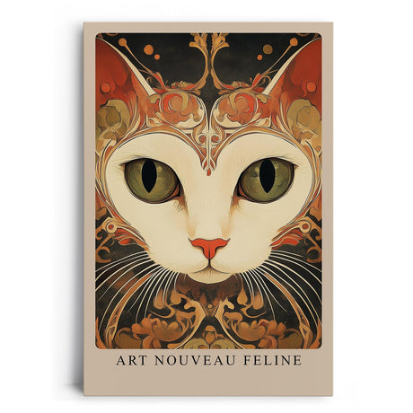 Paul Sinus Leinwandbild 40x60cm Jugendstil-Katze kunstvoll surreal hypnotisch elegant detailreich faszinierende Wandkunst warme Farben harmonisch