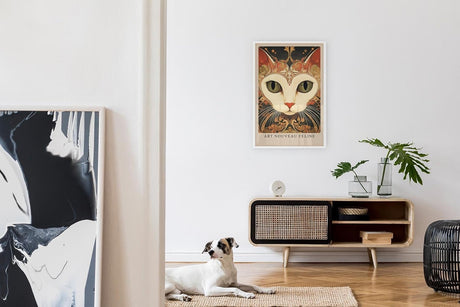 Paul Sinus Leinwandbild 40x60cm Jugendstil-Katze kunstvoll surreal hypnotisch elegant detailreich faszinierende Wandkunst warme Farben harmonisch