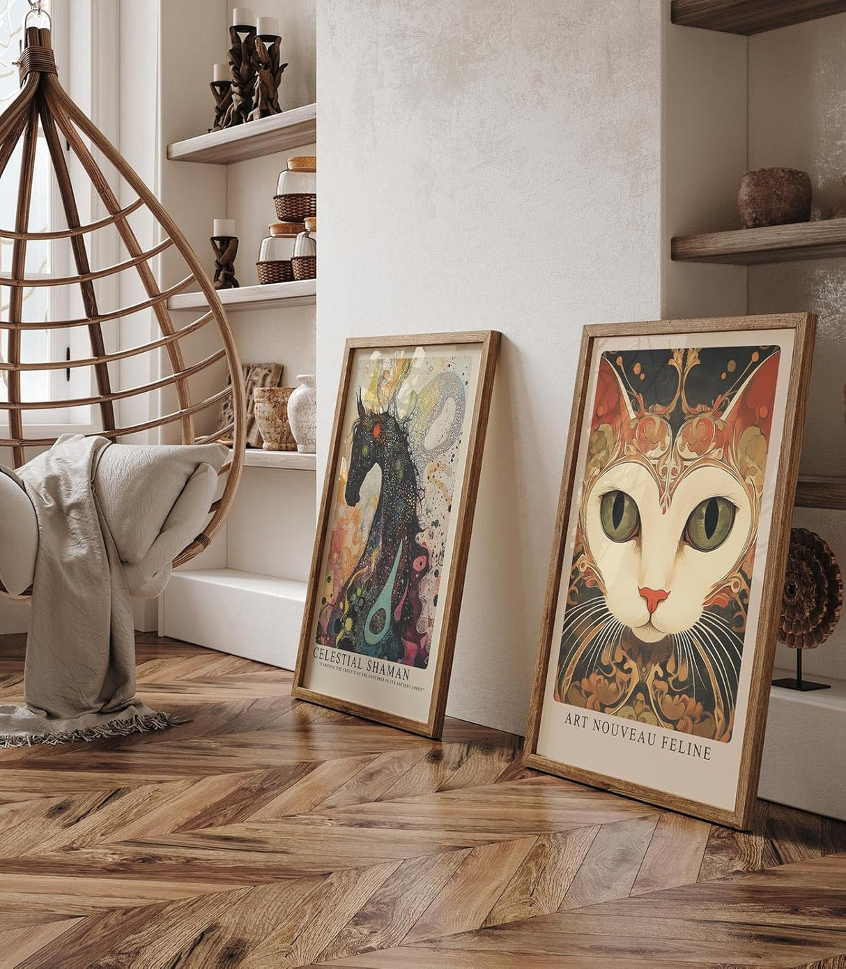 Paul Sinus Leinwandbild 40x60cm Jugendstil-Katze kunstvoll surreal hypnotisch elegant detailreich faszinierende Wandkunst warme Farben harmonisch