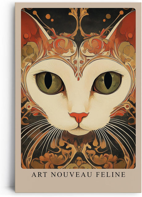 Paul Sinus Leinwandbild 40x60cm Jugendstil-Katze kunstvoll surreal hypnotisch elegant detailreich faszinierende Wandkunst warme Farben harmonisch