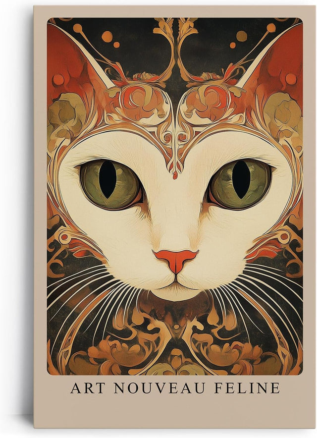 Paul Sinus Leinwandbild 40x60cm Jugendstil-Katze kunstvoll surreal hypnotisch elegant detailreich faszinierende Wandkunst warme Farben harmonisch