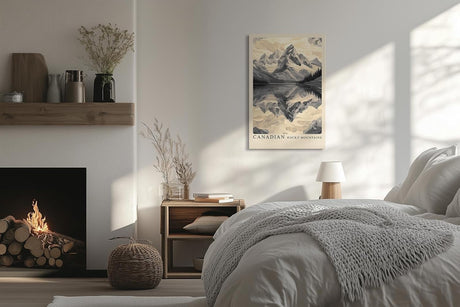 Paul Sinus Leinwandbild 80x120cm Kanadische Bergwelt – Majestätische Rocky Mountains mit spiegelndem Bergsee in stilisierter monochromer Optik