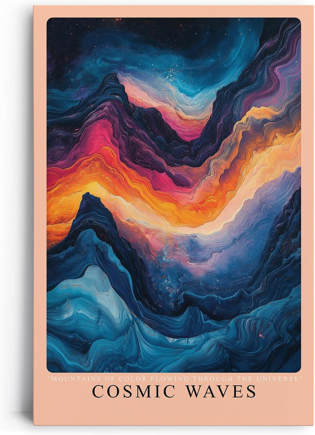 Paul Sinus Leinwandbild 80x120cm kosmische Farbexplosion mit fließenden Wellenformen, abstrakte Wandkunst mit tiefen Blautönen
