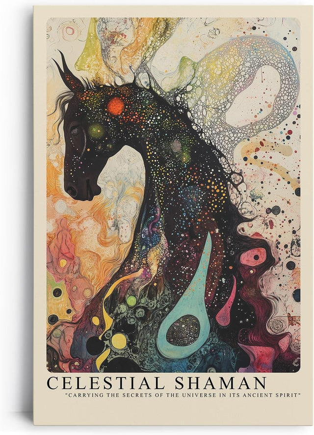 Paul Sinus Leinwandbild 60x90cm Kosmischer Schamane – Fantastisches Pferdeporträt mit galaktischen Farben und spiritueller Energie
