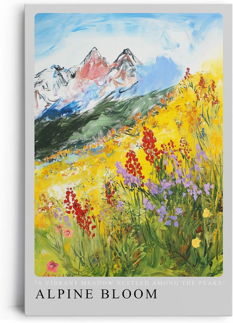 Paul Sinus Leinwandbild 60x90cm lebendige Alpenlandschaft mit blühender Bergwiese, expressive Wandkunst mit farbenfrohem Blumenmeer