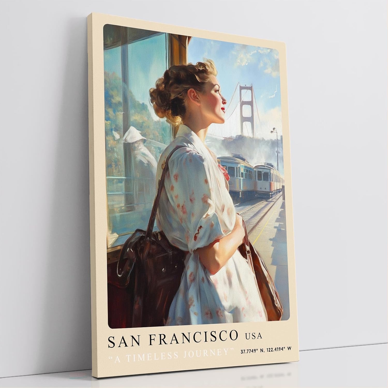Paul Sinus Leinwandbild 80x120cm A Timeless Journey – San Francisco, Golden Gate Bridge, Nostalgie, Vintage-Stil, Reise, Architektur, Romantik, Fernweh