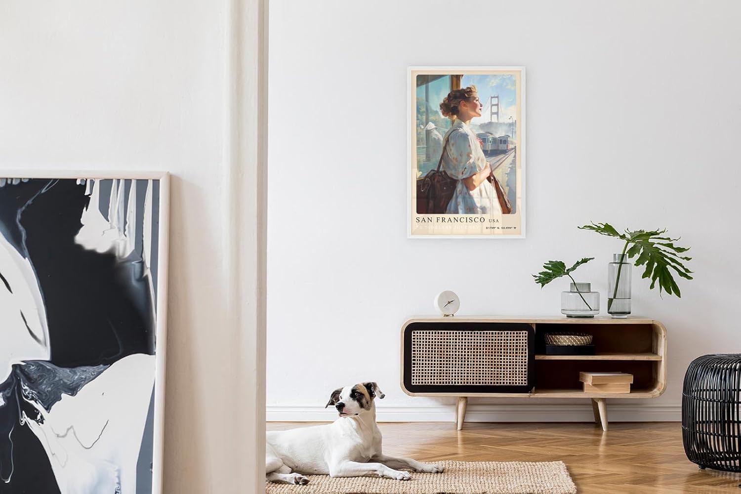 Paul Sinus Leinwandbild 80x120cm A Timeless Journey – San Francisco, Golden Gate Bridge, Nostalgie, Vintage-Stil, Reise, Architektur, Romantik, Fernweh