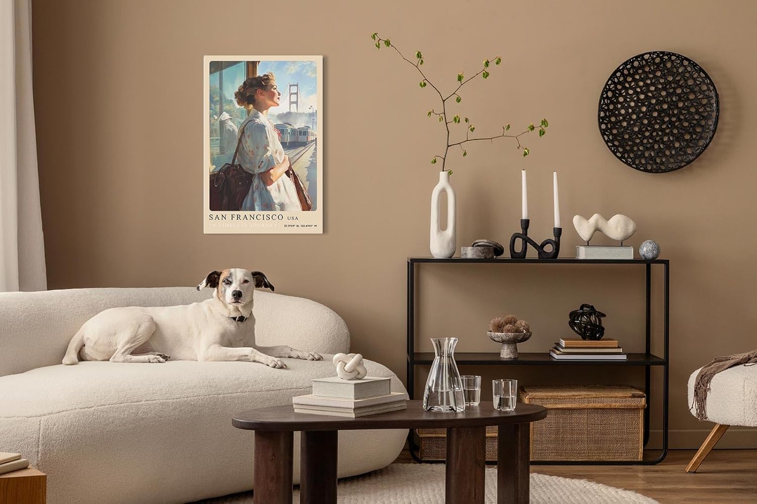 Paul Sinus Leinwandbild 80x120cm A Timeless Journey – San Francisco, Golden Gate Bridge, Nostalgie, Vintage-Stil, Reise, Architektur, Romantik, Fernweh