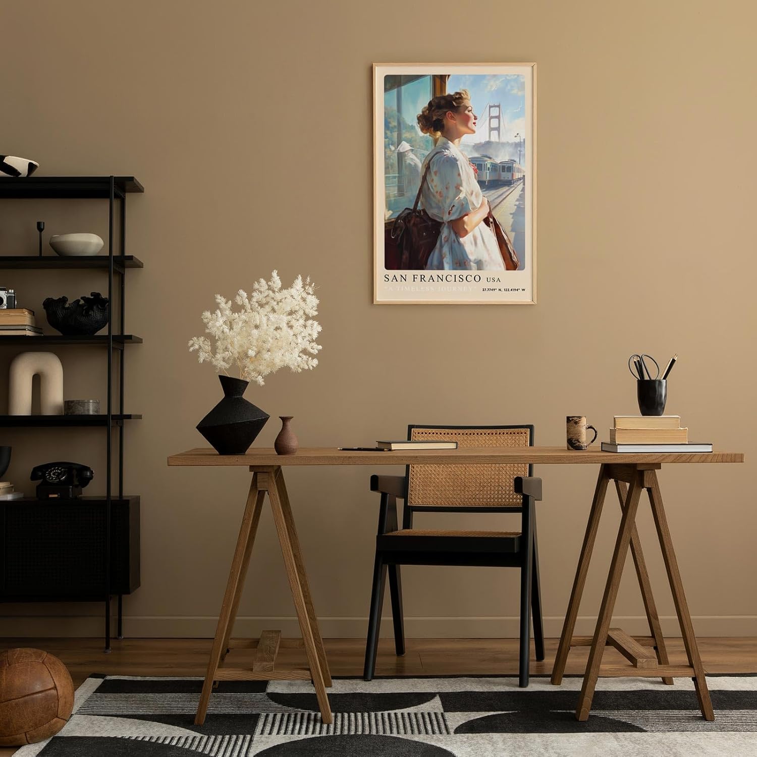 Paul Sinus Leinwandbild 80x120cm A Timeless Journey – San Francisco, Golden Gate Bridge, Nostalgie, Vintage-Stil, Reise, Architektur, Romantik, Fernweh