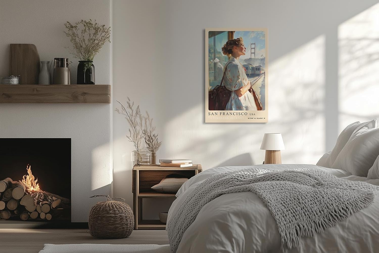 Paul Sinus Leinwandbild 80x120cm A Timeless Journey – San Francisco, Golden Gate Bridge, Nostalgie, Vintage-Stil, Reise, Architektur, Romantik, Fernweh