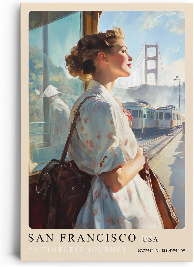 Paul Sinus Leinwandbild 80x120cm A Timeless Journey – San Francisco, Golden Gate Bridge, Nostalgie, Vintage-Stil, Reise, Architektur, Romantik, Fernweh