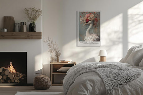 Paul Sinus Leinwandbild 60x90cm Anmutiger Kranich elegant majestätisch kunstvolle Wandkunst florale Krone faszinierend surreal sanfte Farben harmonisch