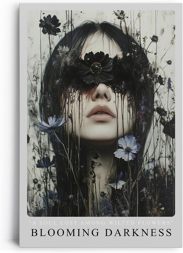 Paul Sinus Leinwandbild 80x120cm Blooming Darkness geheimnisvolles Porträt dunkle Ästhetik melancholisch surreal verträumt Blüten und Schatten