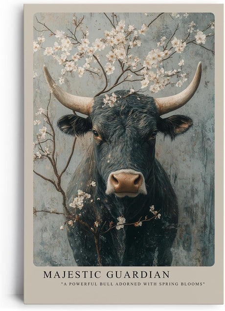 Paul Sinus Leinwandbild 60x90cm Blühender Stier majestätisch kraftvoll mystisch Naturverbundenheit kunstvolle Wandkunst sanfte Farben faszinierend