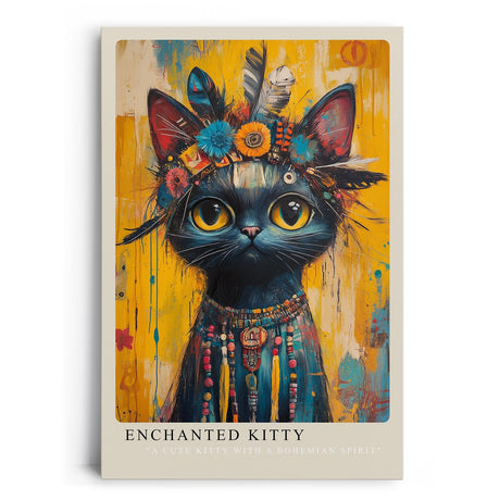 Paul Sinus Leinwandbild 40x60cm Boho Katze leuchtend bunt mystisch kunstvolle Wandkunst tribal spirituell energiegeladen faszinierend ausdrucksstark