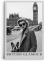 Paul Sinus Leinwandbild 60x90cm Leinwandbild Britischer Glamour – Stilvolle Schwarz-Weiß-Fotografie einer eleganten Frau mit Hund vor Big Ben