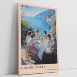 Paul Sinus Leinwandbild 80x120cm Cinque Terre – Italien, Sommer, Mittelmeer, Landschaft, Küste, Urlaub, Genuss, Wein, Meerblick, Essen, Gemeinschaft