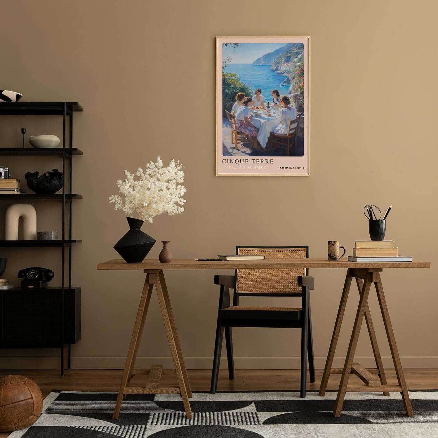 Paul Sinus Leinwandbild 80x120cm Cinque Terre – Italien, Sommer, Mittelmeer, Landschaft, Küste, Urlaub, Genuss, Wein, Meerblick, Essen, Gemeinschaft