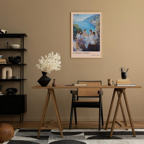 Paul Sinus Leinwandbild 80x120cm Cinque Terre – Italien, Sommer, Mittelmeer, Landschaft, Küste, Urlaub, Genuss, Wein, Meerblick, Essen, Gemeinschaft