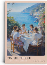 Paul Sinus Leinwandbild 80x120cm Cinque Terre – Italien, Sommer, Mittelmeer, Landschaft, Küste, Urlaub, Genuss, Wein, Meerblick, Essen, Gemeinschaft