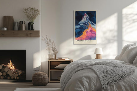Paul Sinus Leinwandbild 40x60cm Leinwandbild Cosmic Peak – Faszinierende Darstellung eines Berggipfels mit kosmischen Farben, surrealer Naturkunst