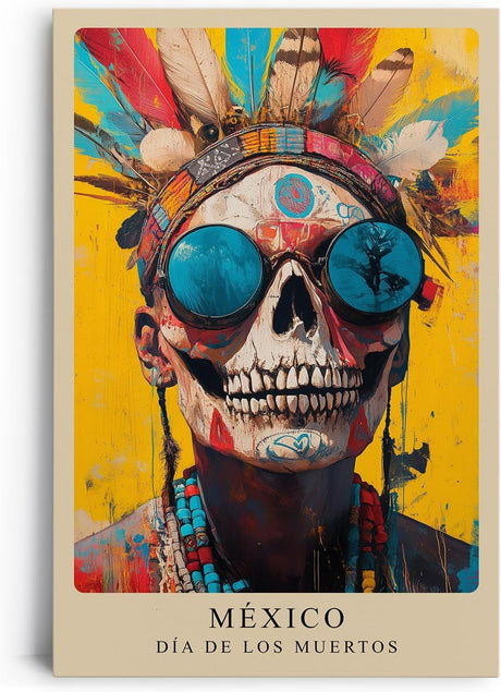 Paul Sinus Leinwandbild 60x90cm Día de los Muertos farbenfroh mystisch kunstvolle Wandkunst Totenschädel modern intensiv faszinierend spirituell
