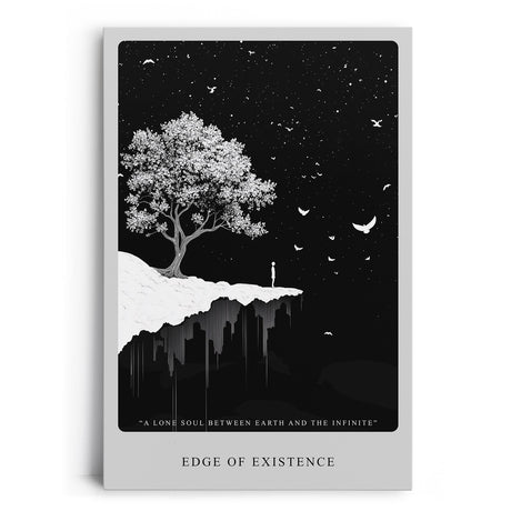 Paul Sinus Leinwandbild 80x120cm Edge of Existence – Minimalismus, Schwarz-Weiß, Surrealismus, Kunst, Universum, Einsamkeit, Tiefe, Unendlichkeit