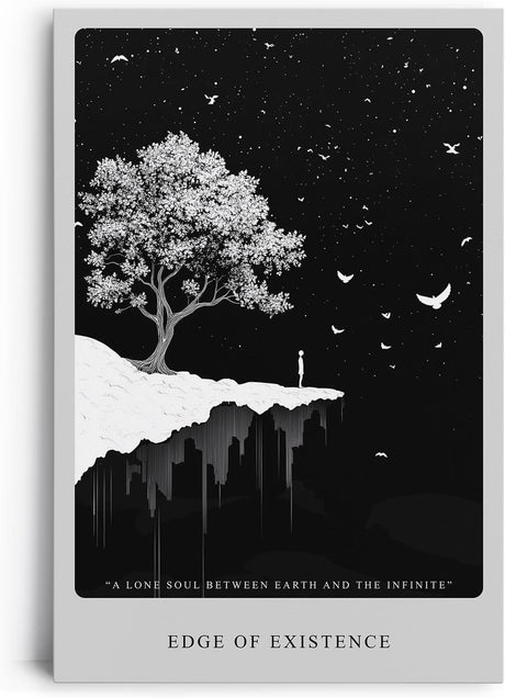 Paul Sinus Leinwandbild 80x120cm Edge of Existence – Minimalismus, Schwarz-Weiß, Surrealismus, Kunst, Universum, Einsamkeit, Tiefe, Unendlichkeit