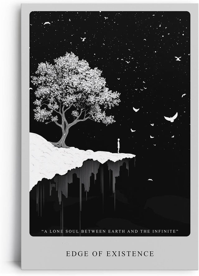 Paul Sinus Leinwandbild 80x120cm Edge of Existence – Minimalismus, Schwarz-Weiß, Surrealismus, Kunst, Universum, Einsamkeit, Tiefe, Unendlichkeit