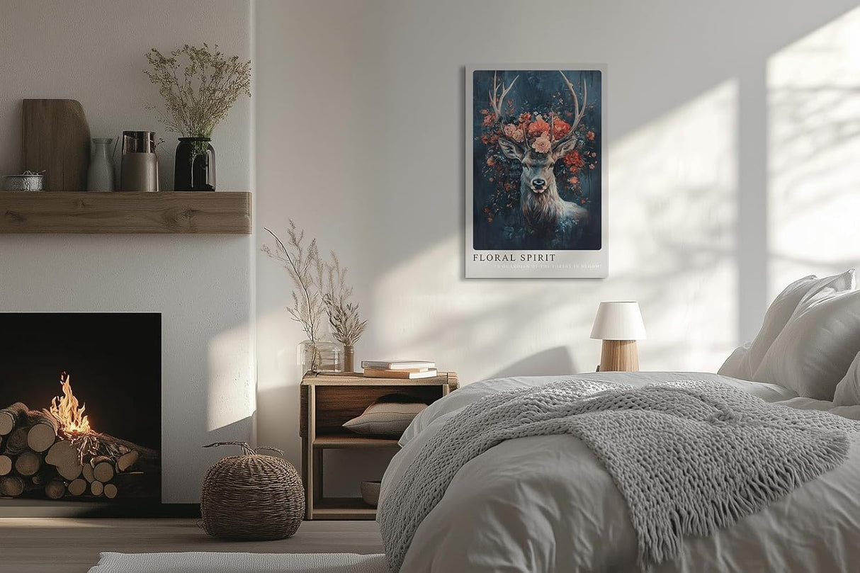 Paul Sinus Leinwandbild 60x90cm Floral Spirit – Natur, Hirsch, Wald, Blüten, Ästhetik, Kunst, Mystik, Magie, Eleganz, Symbolik, Wildnis, Ruhe, Anmut