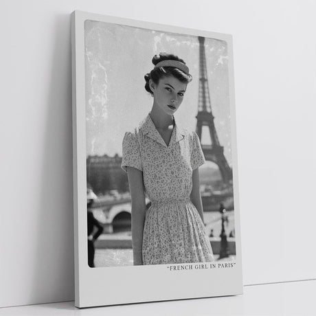 Paul Sinus Leinwandbild 60x90cm Französisches Mädchen in Paris – Vintage, Nostalgie, Fotografie, Schwarz-Weiß, Mode, 50er Jahre, Eleganz, Romantik
