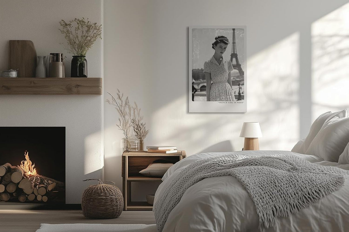 Paul Sinus Leinwandbild 60x90cm Französisches Mädchen in Paris – Vintage, Nostalgie, Fotografie, Schwarz-Weiß, Mode, 50er Jahre, Eleganz, Romantik