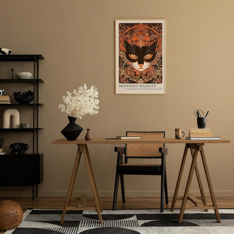Paul Sinus Leinwandbild 40x60cm geheimnisvolle Katzenillustration mit kunstvollen Ornamenten in warmen Erdtönen, magische Wandkunst