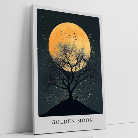 Paul Sinus Leinwandbild 40x60cm Golden Moon geheimnisvolle Silhouette mit goldenem Vollmond stimmungsvoll romantisch Kunstwerk Natur Nachthimmel