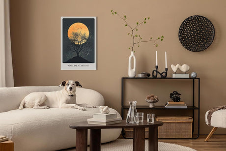 Paul Sinus Leinwandbild 40x60cm Golden Moon geheimnisvolle Silhouette mit goldenem Vollmond stimmungsvoll romantisch Kunstwerk Natur Nachthimmel