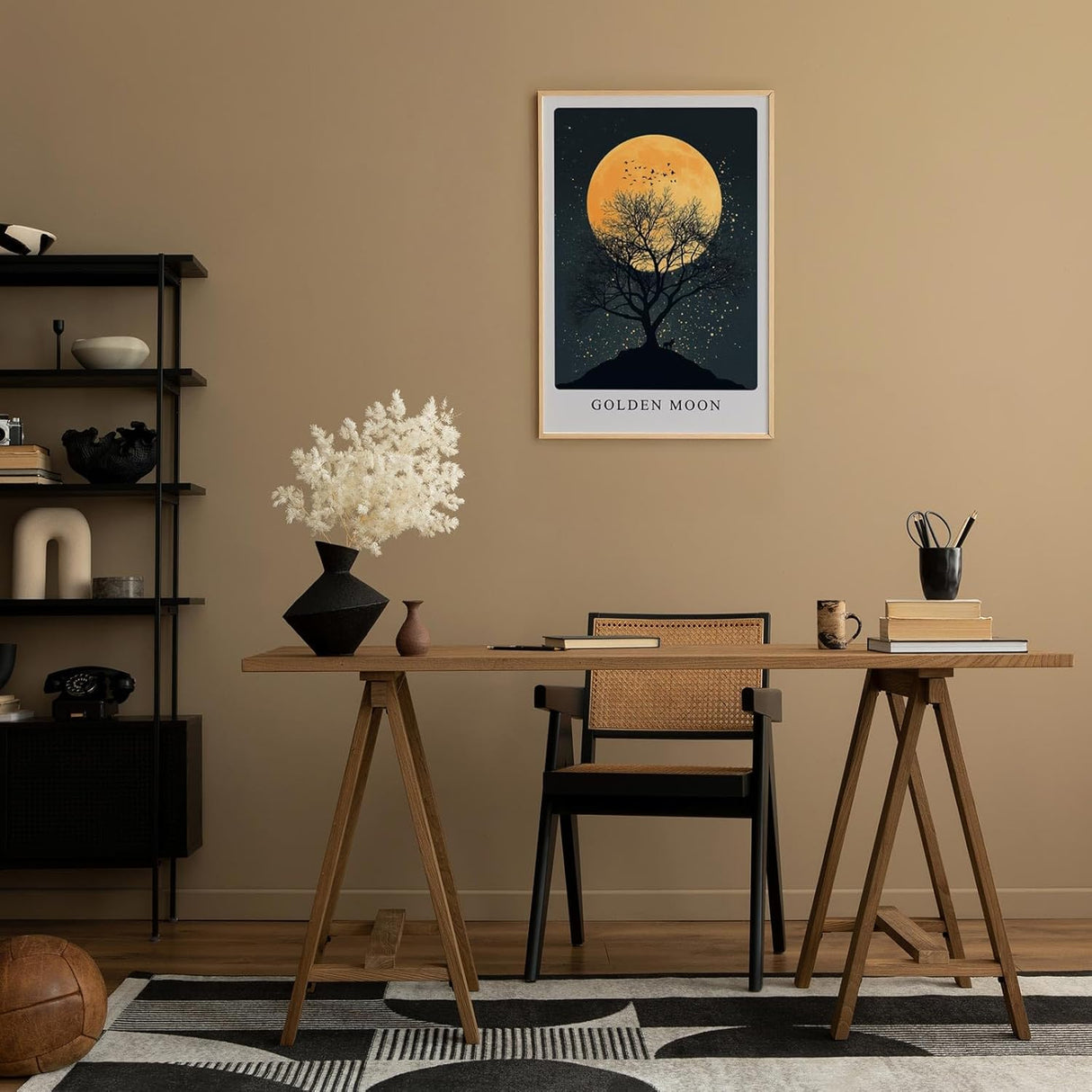 Paul Sinus Leinwandbild 40x60cm Golden Moon geheimnisvolle Silhouette mit goldenem Vollmond stimmungsvoll romantisch Kunstwerk Natur Nachthimmel