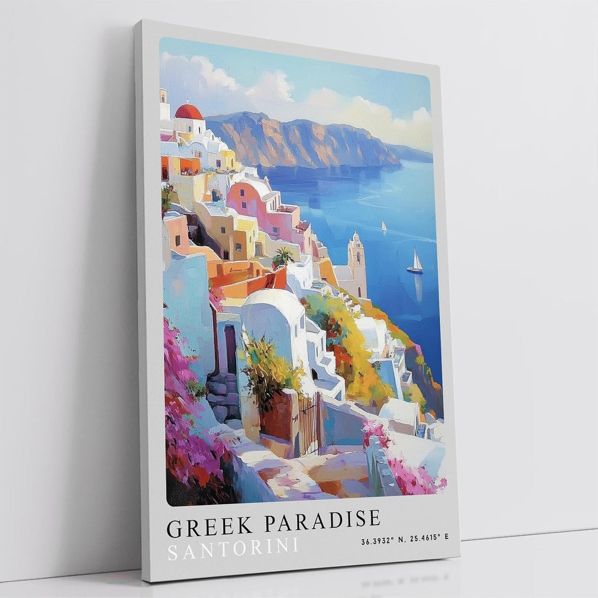 Paul Sinus Leinwandbild 80x120cm Greek Paradise – Santorini, Griechenland, Meer, Insel, Kykladen, Architektur, Blau, Weiß, Romantik, Urlaub, Sommer