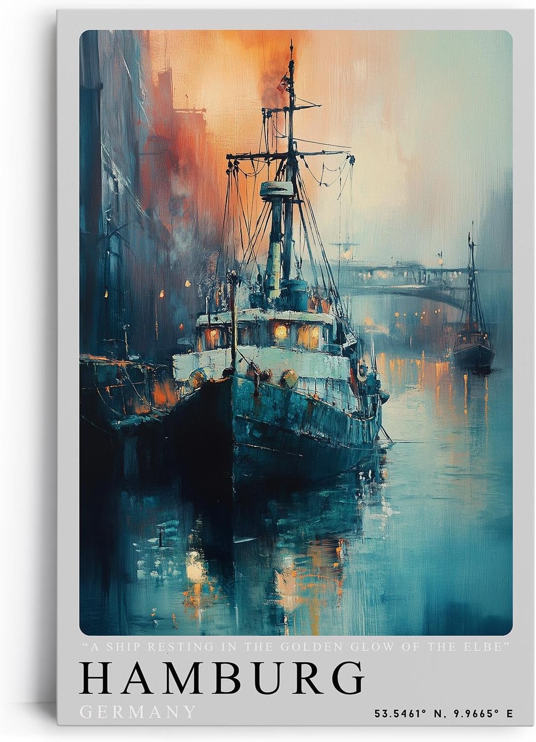 Paul Sinus Leinwandbild 80x120cm Hamburg – Schiff, Hafen, Elbe, Deutschland, Wasser, Sonnenuntergang, Industrie, Seefahrt, Romantik, Atmosphäre