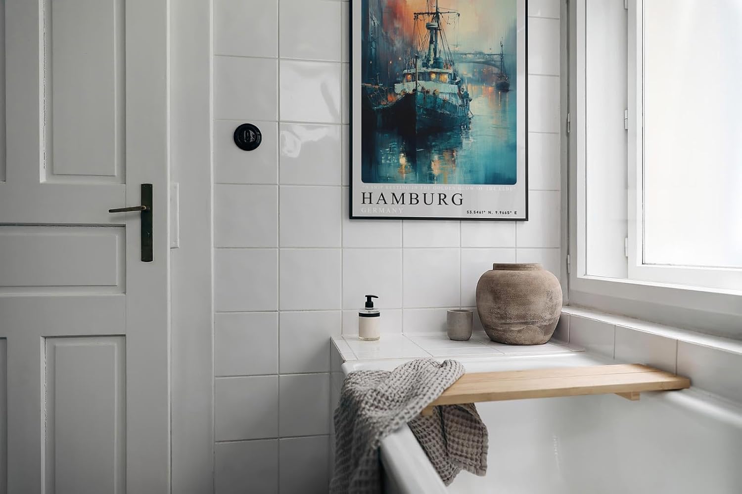 Paul Sinus Leinwandbild 80x120cm Hamburg – Schiff, Hafen, Elbe, Deutschland, Wasser, Sonnenuntergang, Industrie, Seefahrt, Romantik, Atmosphäre