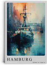 Paul Sinus Leinwandbild 80x120cm Hamburg – Schiff, Hafen, Elbe, Deutschland, Wasser, Sonnenuntergang, Industrie, Seefahrt, Romantik, Atmosphäre