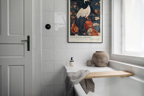 Paul Sinus Leinwandbild 60x90cm Leinwandbild Himmlischer Kranich – Elegante Illustration eines Kranichs in einem traumhaften Garten, asiatische Ästhetik