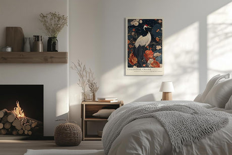 Paul Sinus Leinwandbild 60x90cm Leinwandbild Himmlischer Kranich – Elegante Illustration eines Kranichs in einem traumhaften Garten, asiatische Ästhetik