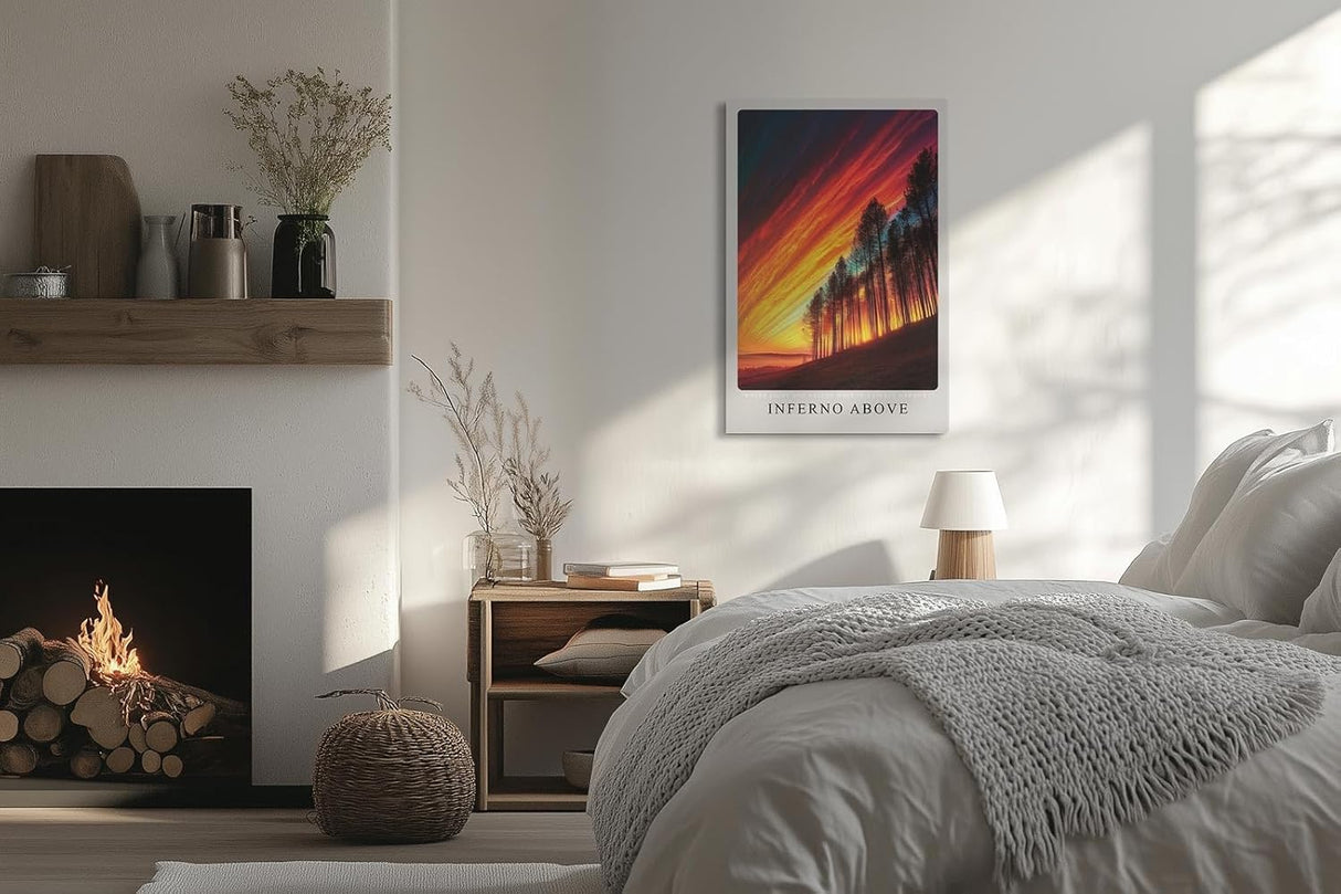 Paul Sinus Leinwandbild 60x90cm Inferno Above spektakulärer Himmel feuriger Sonnenuntergang dramatische Naturstimmung Wald Silhouetten