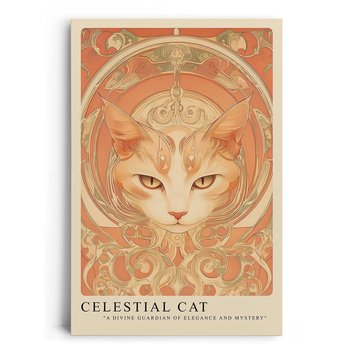 Paul Sinus Leinwandbild 60x90cm kunstvolle Darstellung einer mystischen Katze mit ornamentalen Verzierungen, harmonische Wandkunst in warmen Erdtönen